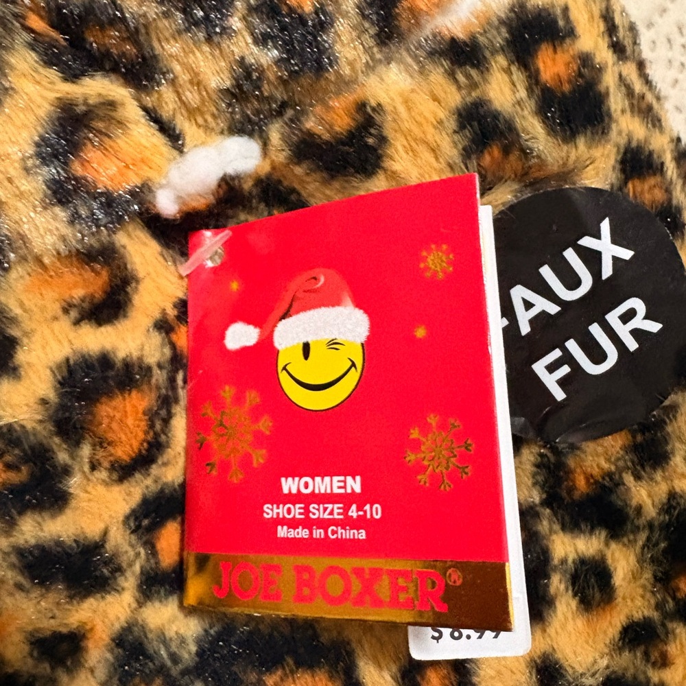NWT faux fur comfortable sherpa-like lined slippers leopard print, shoe sz 4-10 - Picture 8 of 8